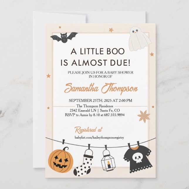Invitation A Little Boo Halloween Baby Shower  (Devant)