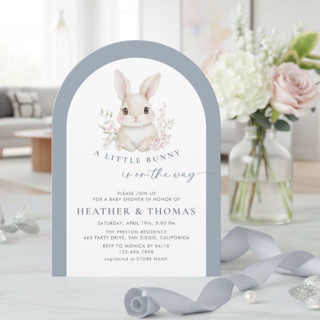 Invitation A Little Bunny Elegant Dusty Blue Arch Baby Shower (Créateur téléchargé)