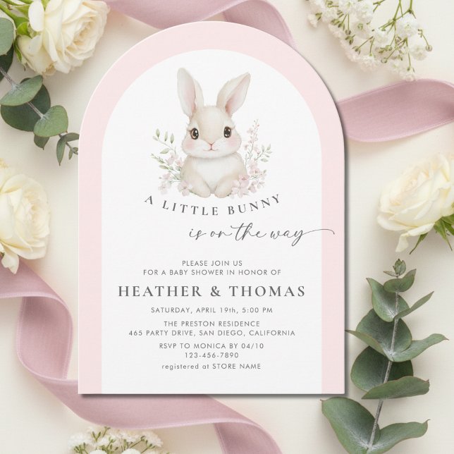 Invitation A Little Bunny Elegant Pink Arch Baby Shower (Créateur téléchargé)