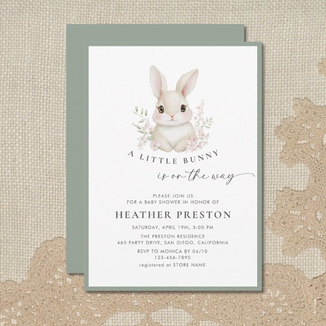 Invitation A Little Bunny Elegant Sage Green Baby Shower  (Créateur téléchargé)