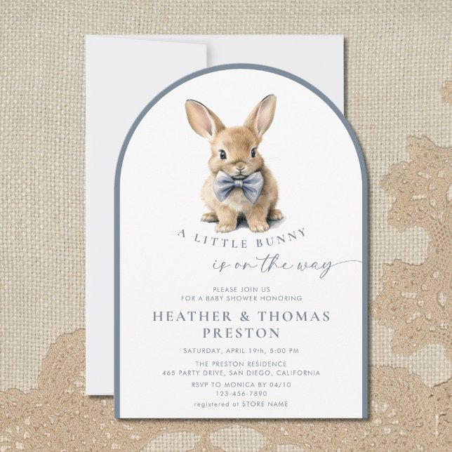 Invitation A Little Bunny Elegant Slate Blue QR Baby Shower (Créateur téléchargé)