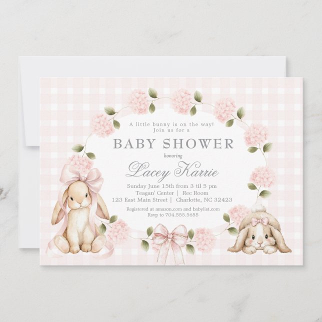 Invitation A little bunny is on the way, bunny baby shower (Devant)