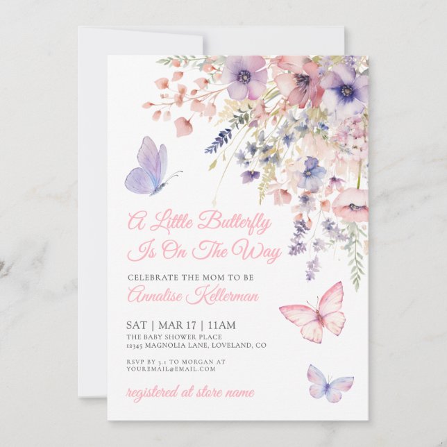 Invitation A Little Butterfly Wildflower Baby Shower (Devant)