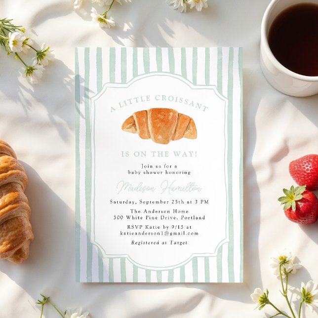 Invitation A Little Croissant Is on the Way Mint Baby Shower (Créateur téléchargé)
