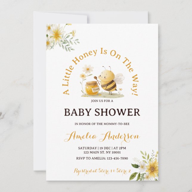 Invitation A Little Honey Bee Gender Neutral Baby Shower (Devant)