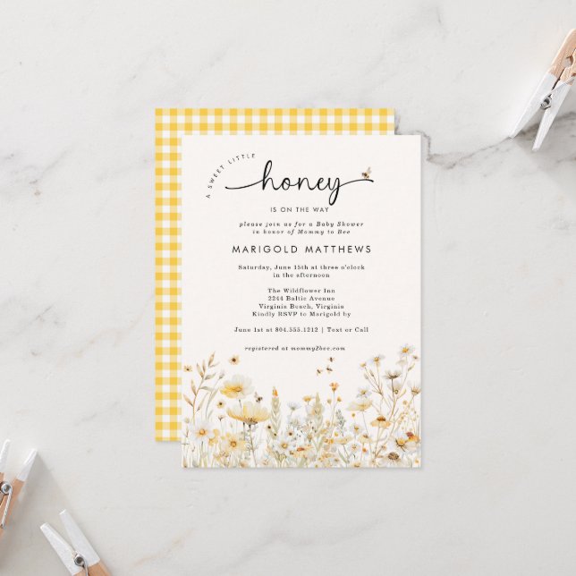 Invitation A Little Honey Bee Wildflower Baby Shower  (Devant/Arrière en situation)