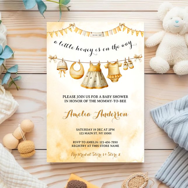 Invitation A little Honey On The Way Clothesline Baby Shower (Créateur téléchargé)