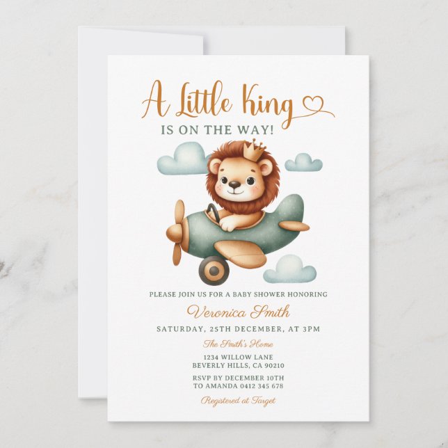 Invitation A little King is on the way Cute Lion Baby Shower  (Devant)