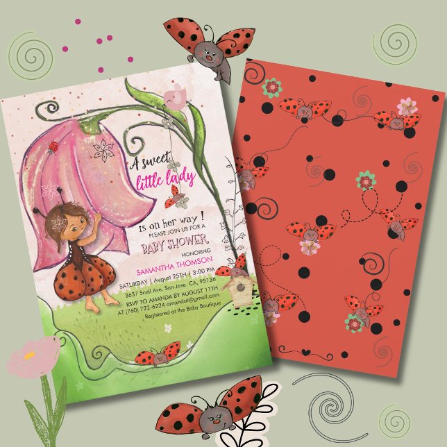 Invitation A Little Lady is on her Way  Ladybug Baby Shower (A Little Lady is on her Way Ladybug Baby Shower Invitation)