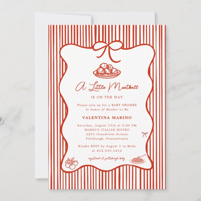 Invitation A Little Meatball is on the Way Doodle Baby Shower (Devant)