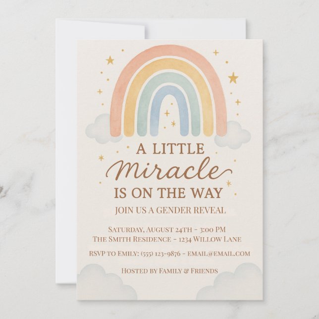 Invitation A Little Miracle Is On The Way  Gender Reveal  (Devant)