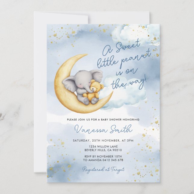 Invitation A Little Peanut is on the Way Elephant Baby Shower (Devant)