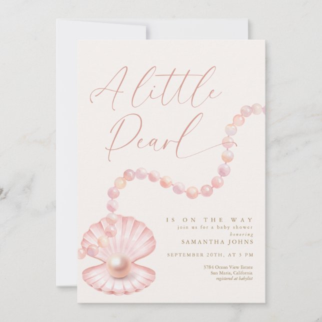 Invitation A little Pearl is on the way Baby Shower (Devant)