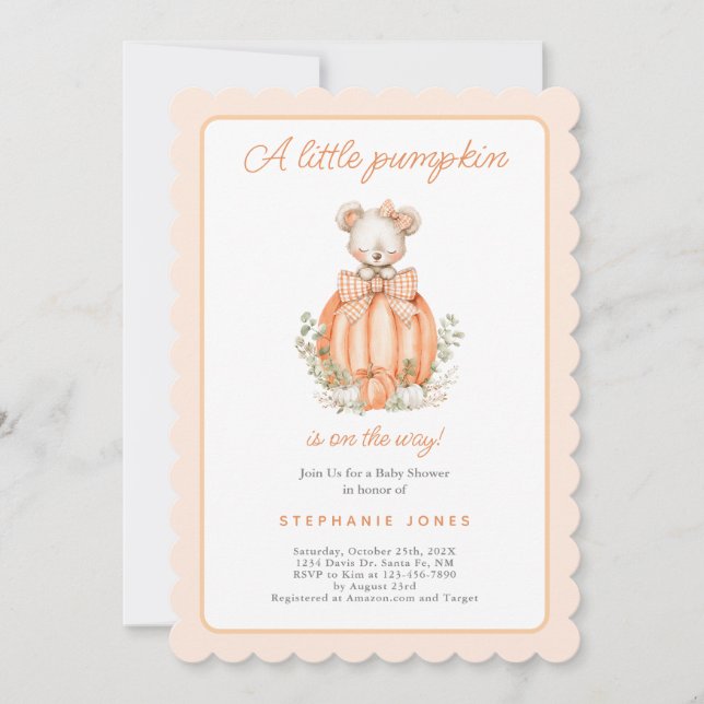 Invitation A Little Pumpkin Baby Shower girl (Devant)