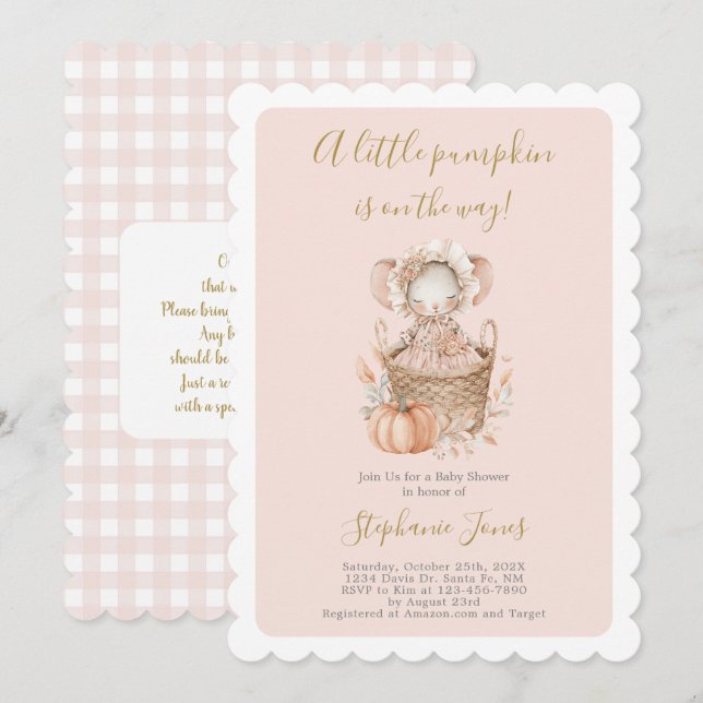 Invitation A Little Pumpkin Baby Shower girl (Devant / Derrière)