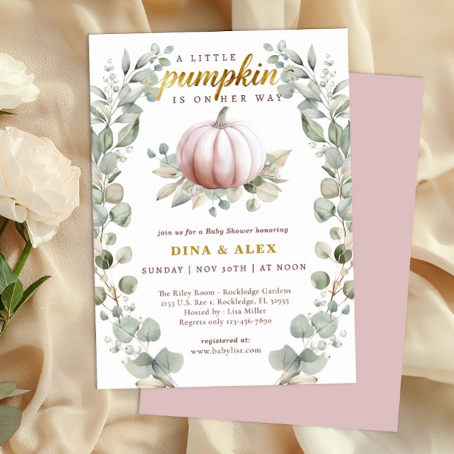 Invitation A Little Pumpkin Is on Her Way Fall Baby Shower (Little Pumpkin Baby Shower Invitation - Blush Pink)