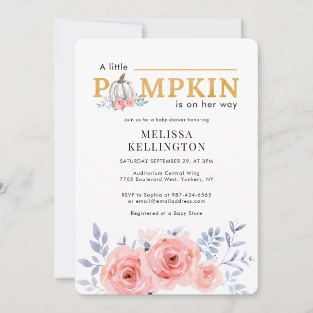 Invitation A Little Pumpkin on the Way Baby Shower (Devant)