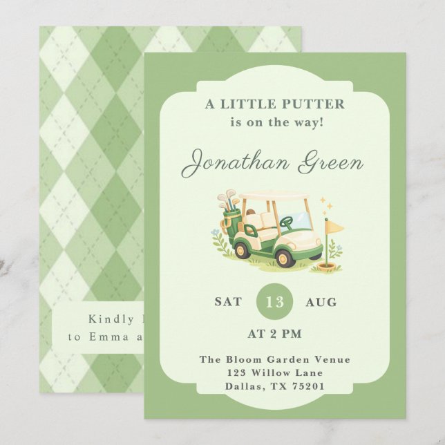 Invitation A Little Putter Golf Cart Boy Shower (Devant / Derrière)