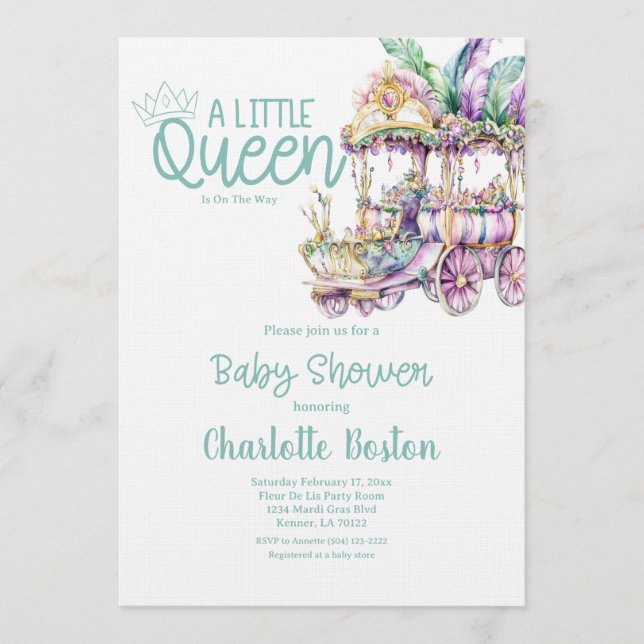 Invitation A Little Queen Mardi Gras Float Baby Shower (Devant)