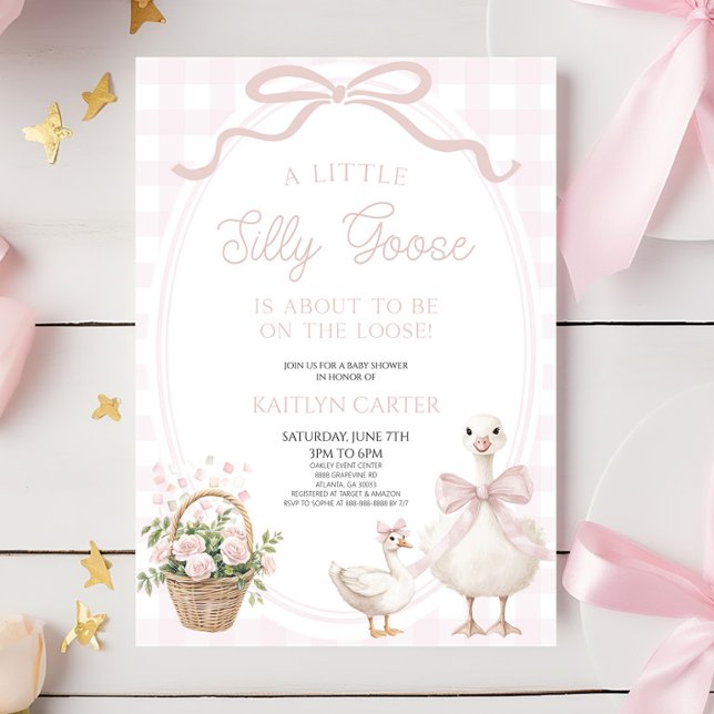 Invitation A Little Silly Goose Pink Bow Floral Baby Shower (Créateur téléchargé)