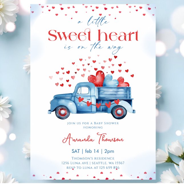 Invitation A little Sweetheart blue Truck Boy Baby Shower (Créateur téléchargé)