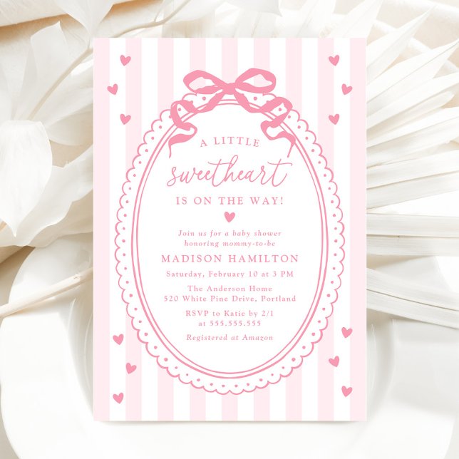 Invitation A Little Sweetheart Pink Bow Baby Shower (Créateur téléchargé)
