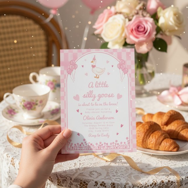 Invitation a little sweetheart pink goose gingham floral girl (Créateur téléchargé)