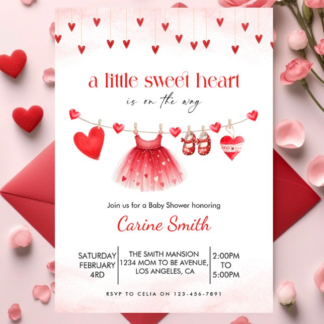 Invitation A  Little Sweetheart red Girl Baby Shower  (Créateur téléchargé)