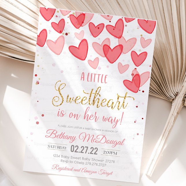 Invitation A Little Sweetheart Valentine Baby Is on her way  (a little sweetheart is on the way, baby shower,valentine baby shower invitations,a little cutie is o)