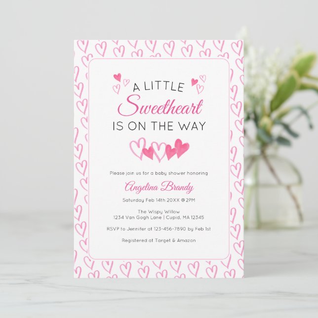 Invitation A Little SweetHeart Valentine Hearts Baby Shower (Debout devant)