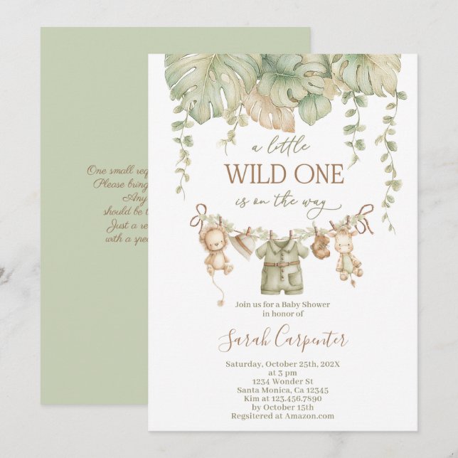 Invitation A Little Wild One is on the Way Safari Baby Shower (Devant / Derrière)