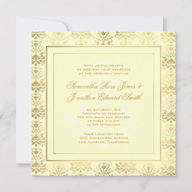 Invitation à l'ivoire et à l'or Mariage damassé (Devant)