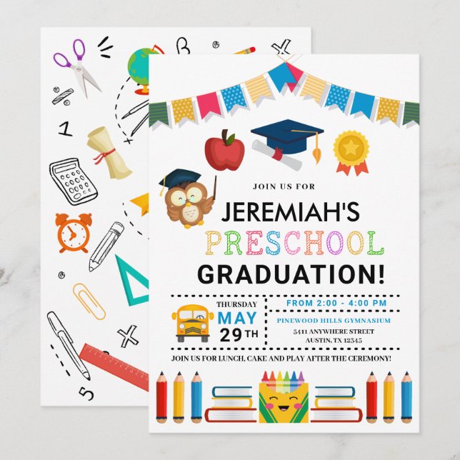 Invitation à l'obtention d'un diplôme préscolaire (Devant / Derrière)