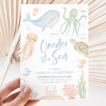 Invitation A L'OEIL De La Mer 1Er Anniversaire Sous La Mer<br><div class="desc">Oneder The Sea - Une mignonne invitation à l'anniversaire d'un animal sous-marin sur le thème de l'eau de mer animaux - Baleine,  tortue,  méduse,  poulpe,  poisson,  crabes. L'invitation parfaite pour vos petits à la 1ère fête d'anniversaire.</div>