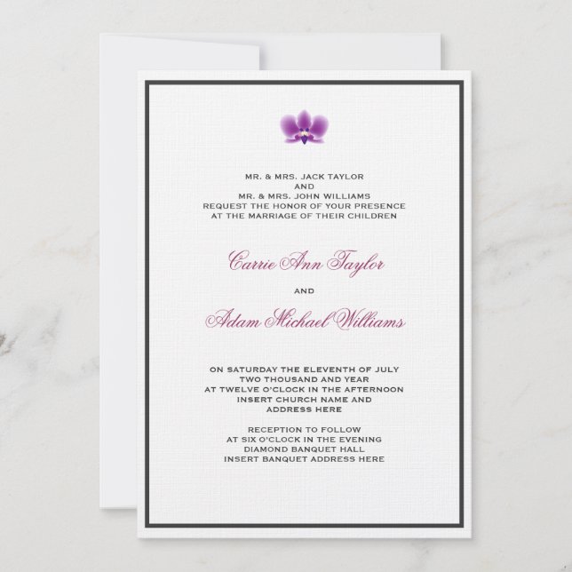Invitation à l'orchidée violette foncée (Devant)