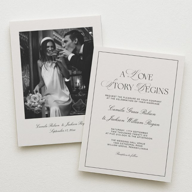 Invitation A Love Story Old Money Black and Ivory Wedding (Créateur téléchargé)