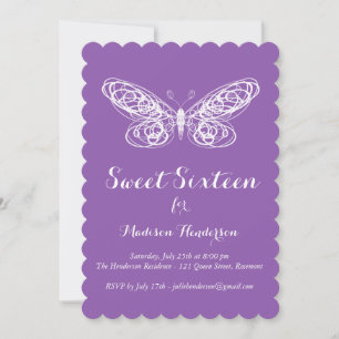 Invitation à l'Sweet sixteen à papillon mauve