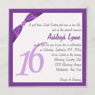 Invitation à l'Sweet sixteen de Carré violet et bl