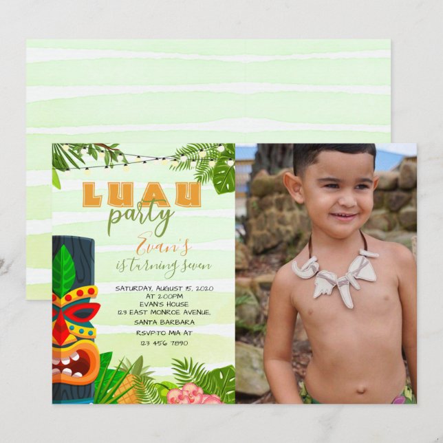 Invitation à Luau Anniversaire Avec Photo (Devant / Derrière)