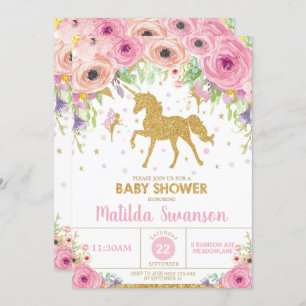 Invitation à l'Unicorne et aux Baby showers de fée