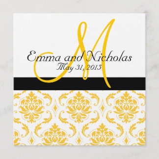 Invitation à Mariage damassé blanche jaune