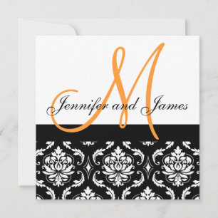 Invitation à Mariage damassé blanche orange noire
