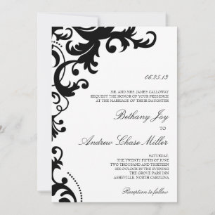 Invitation à Mariage damassé Elegant noir et blanc