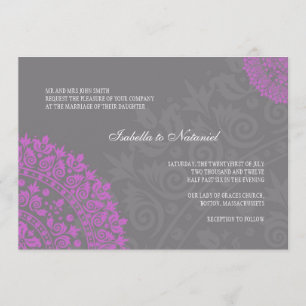 Invitation à Mariage damassé gris et violet