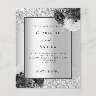 Invitation à mariage élégante à fleurs d'argent