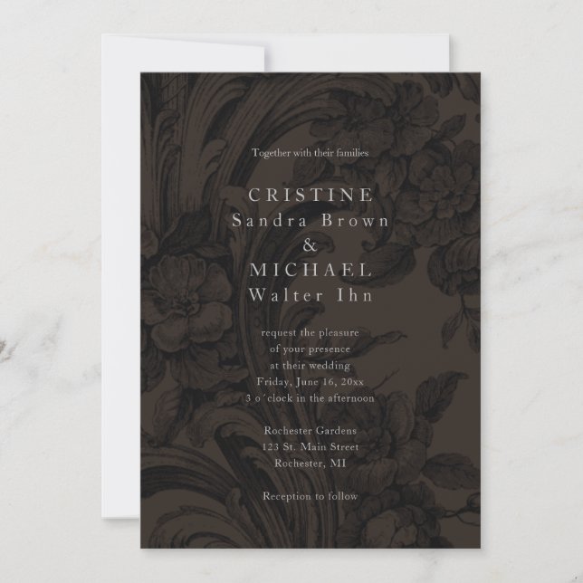 Invitation à mariage élégante et décorative brun f (Devant)