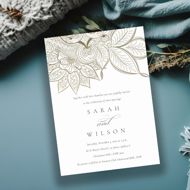 Invitation à mariage en or d'ivoire Paisley Ornate (Créateur téléchargé)
