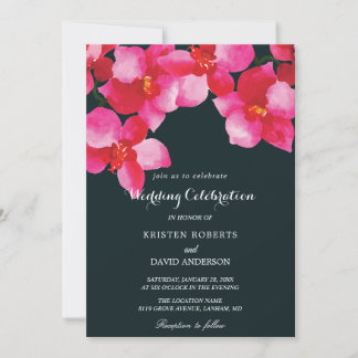 invitation à mariage florale et noire fuschia