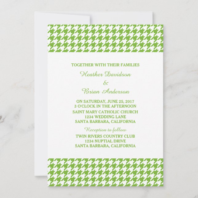 Invitation à mariage Green Houndstooth (Devant)