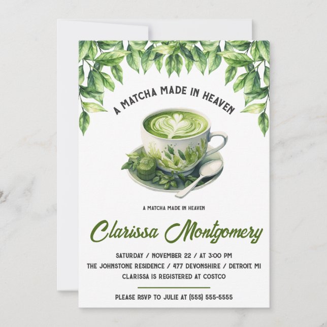 Invitation A Matcha Made in Heaven Bridal Shower (Devant)